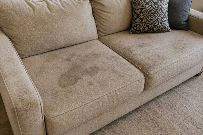 Dirty couch before upholstery cleaning